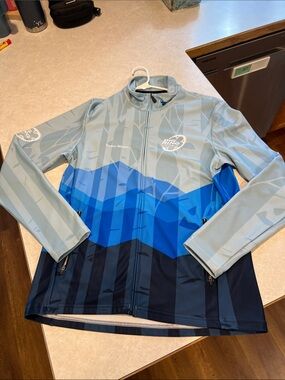 Light Blue & Blue Cycling Jacket with Mountain Graphic Pedal Mafia